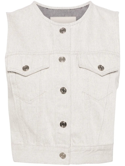 Collarless Denim Vest