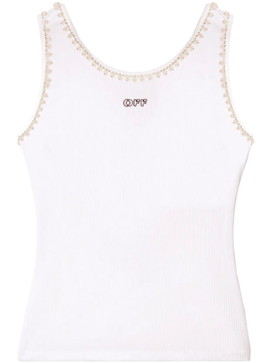 Pearl-Embellished Ribbed Tank Top