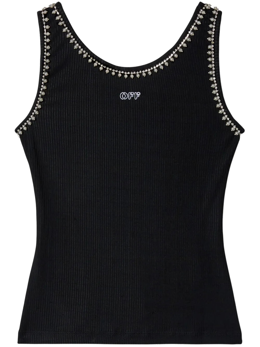 Pearl-Embellished Ribbed Tank Top
