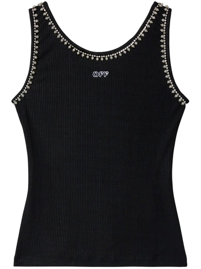 Pearl-Embellished Ribbed Tank Top