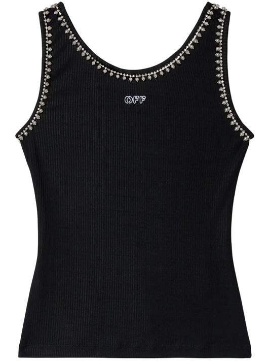 Pearl-Embellished Ribbed Tank Top
