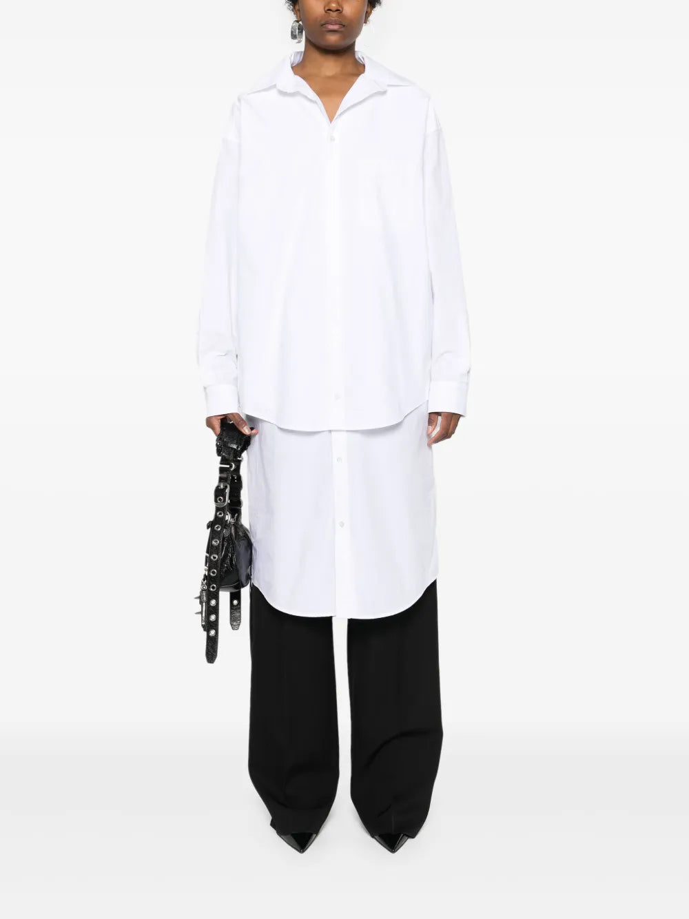 Embroidered-Logo Layered Shirt Dress