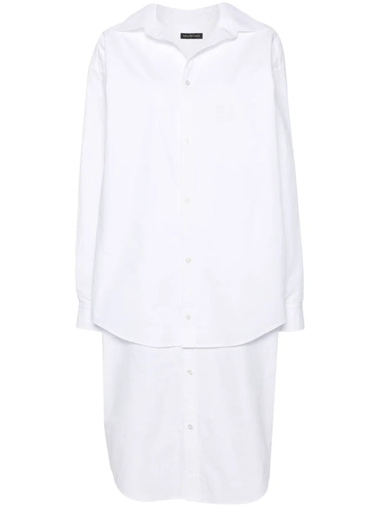 Embroidered-Logo Layered Shirt Dress