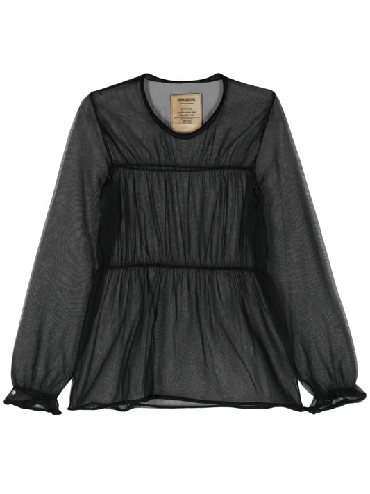 Seam-Detail Sheer Blouse