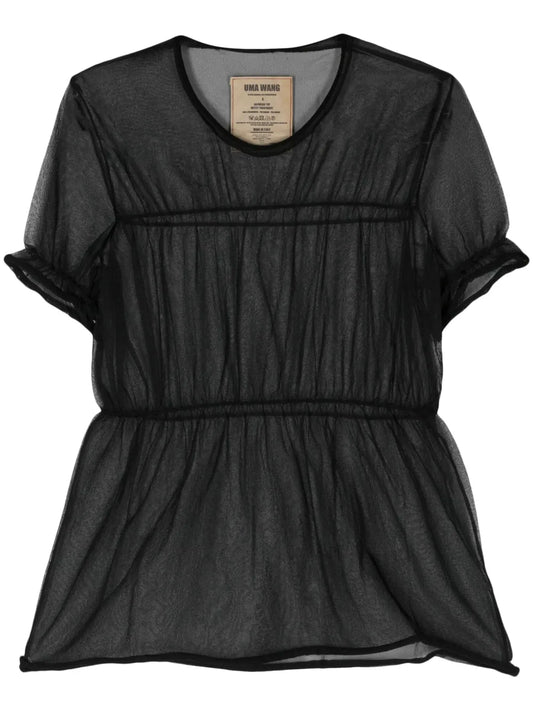 Seam-Detail Sheer Blouse