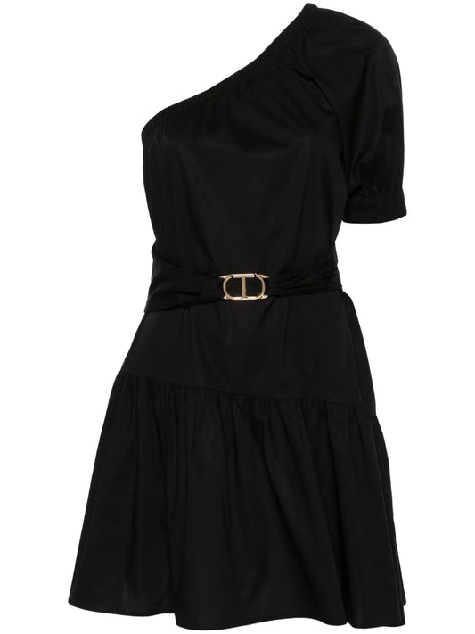 One-Shoulder Poplin Minidress