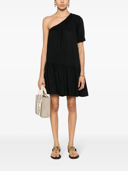 One-Shoulder Poplin Minidress