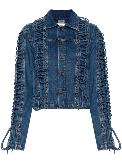 Lace Up-Embellished Denim Jacket