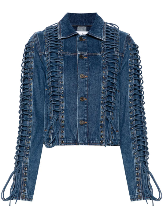 Lace Up-Embellished Denim Jacket