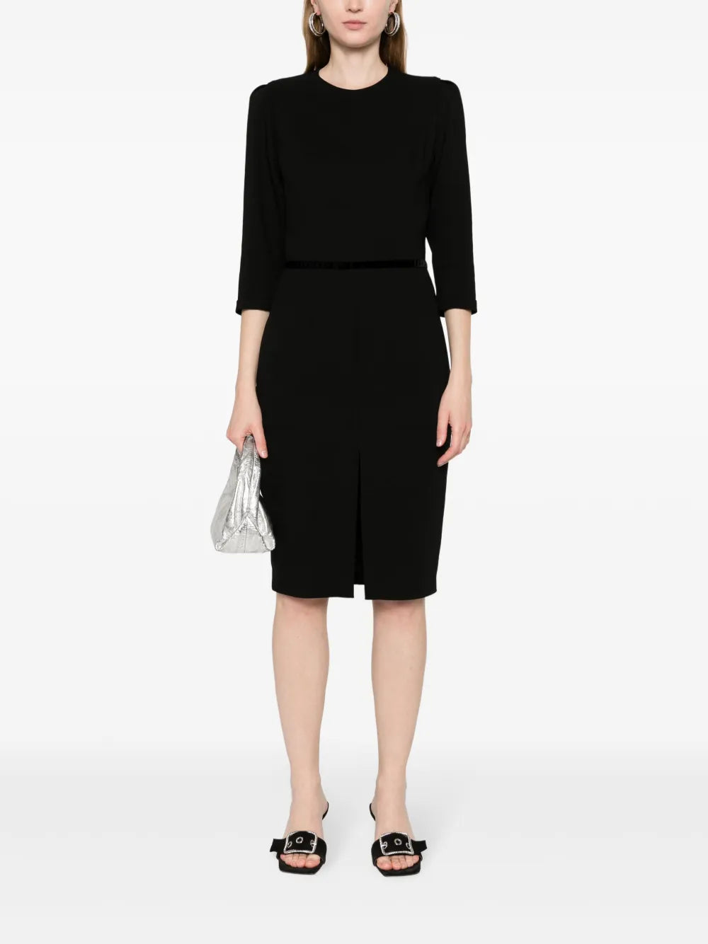 Velvet-Detail Midi Dress