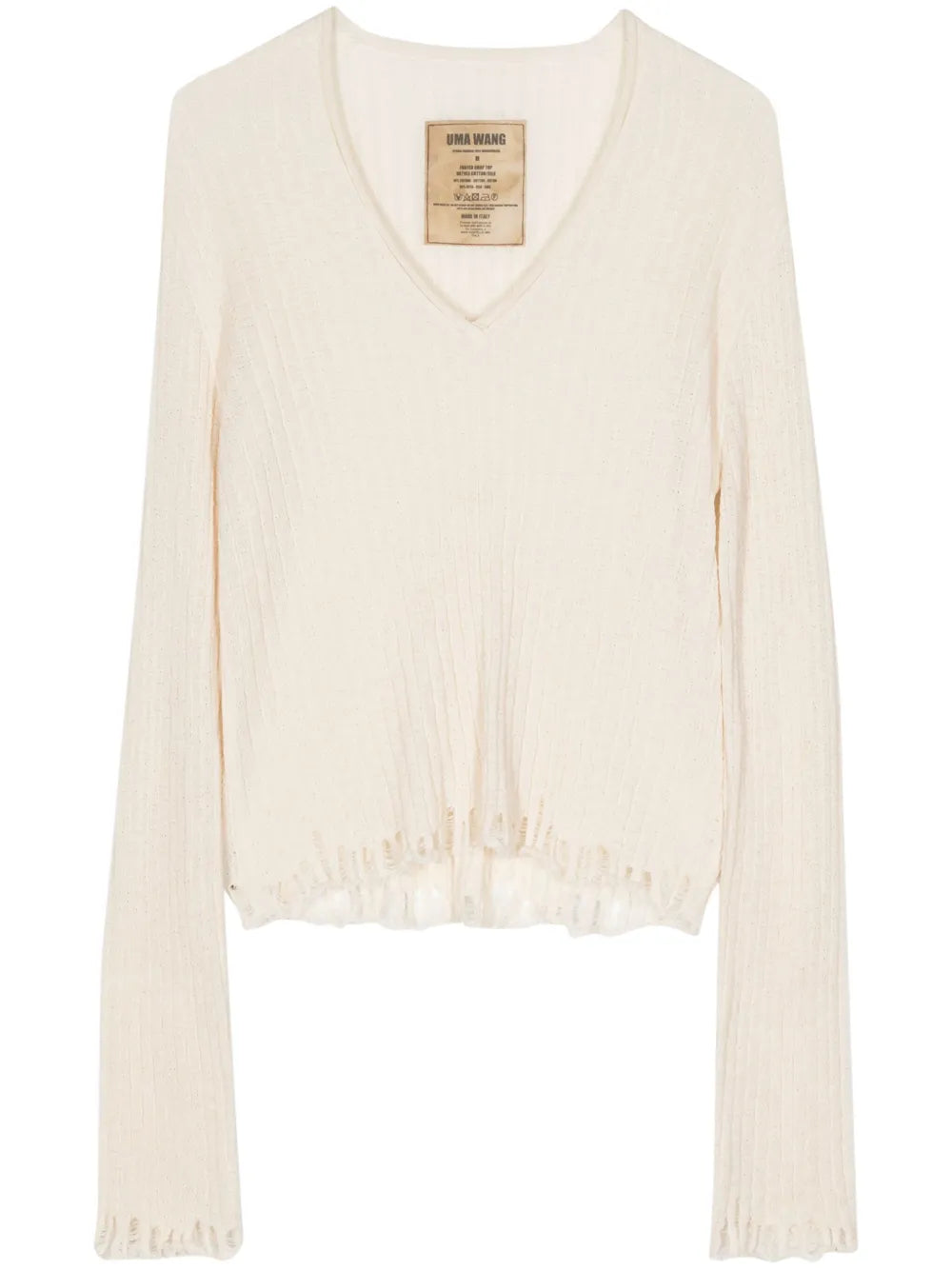 Distressed-Efffect V-Neck Jumper