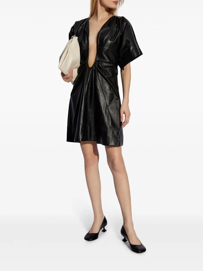 Pleated Leather Minidress