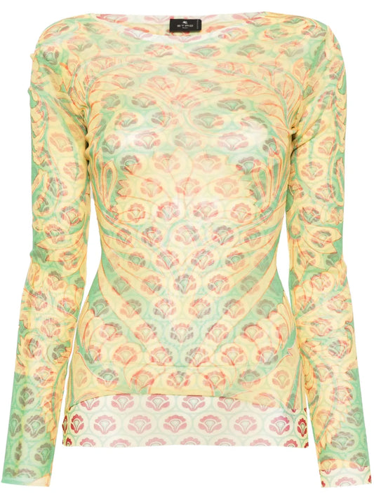 Graphic-Print Mesh T-Shirt