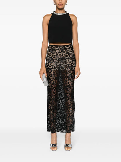 Floral-Lace Slip Maxi Skirt