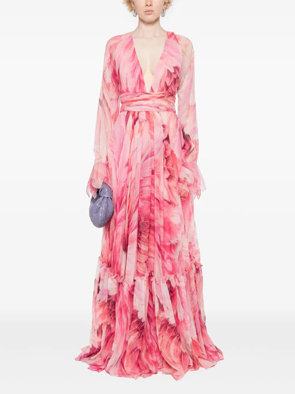 Plumage-Print Maxi Dress