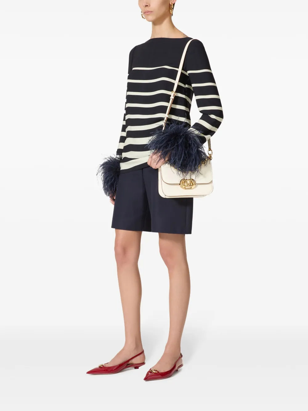 Feather-Trim Striped Top