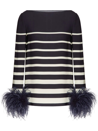 Feather-Trim Striped Top