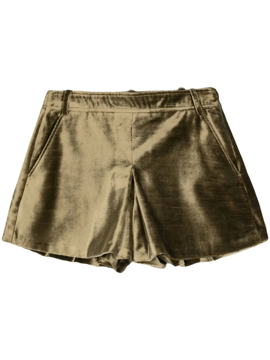 Slubbed-Velvet Flared Mini Shorts