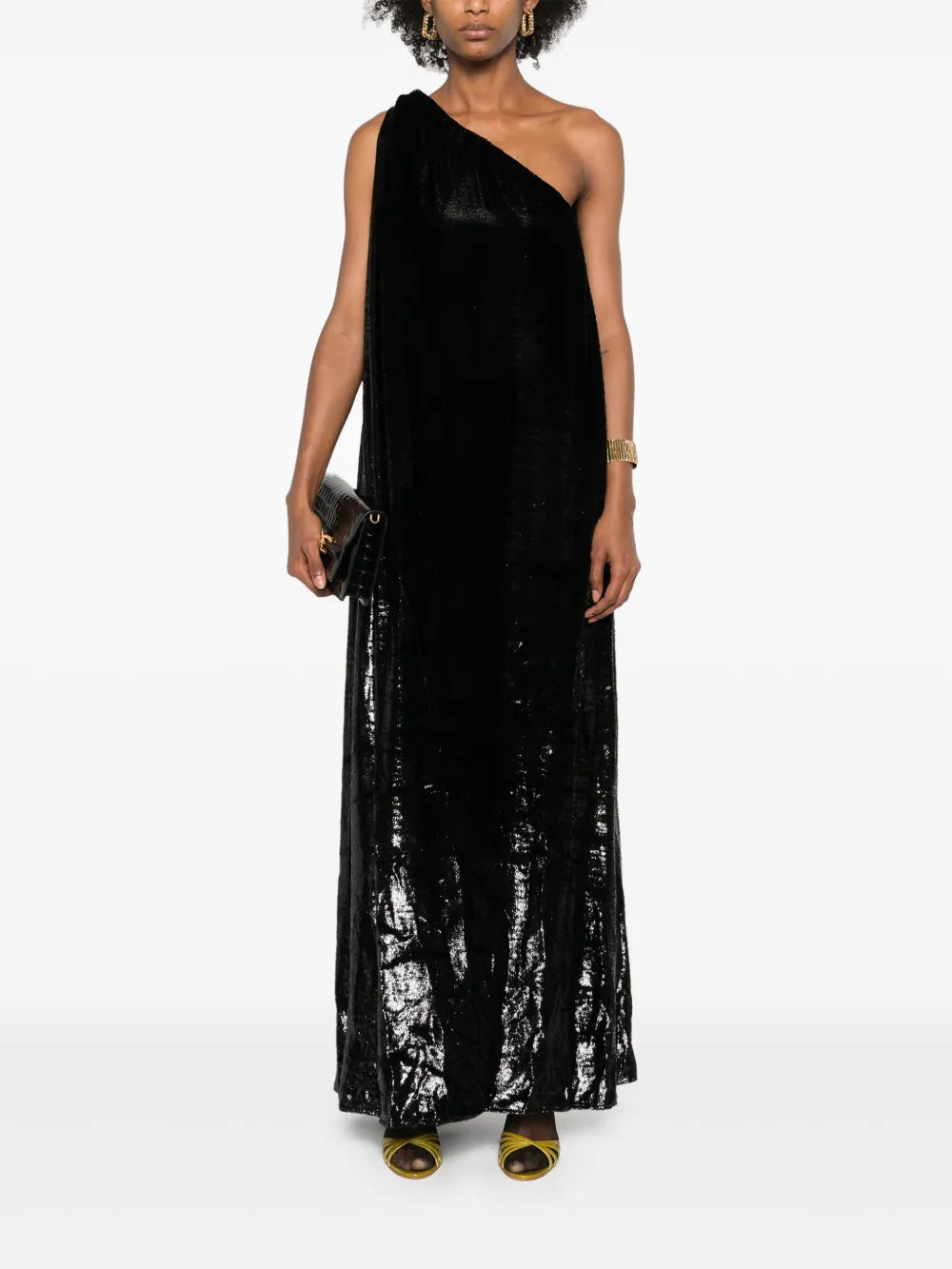 One-Shoulder Lamé-Effect Dress