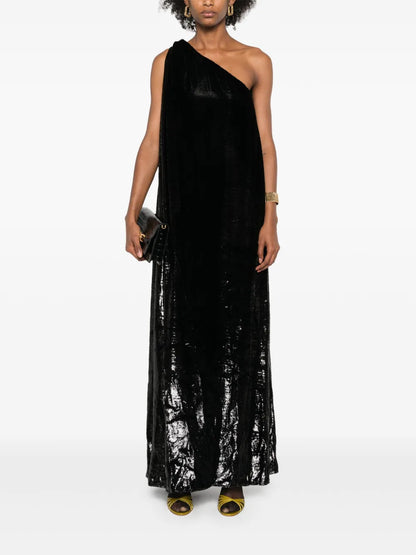 One-Shoulder Lamé-Effect Dress