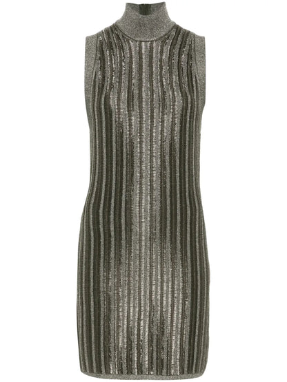 Metallic-Threading Ribbed Mini Dress