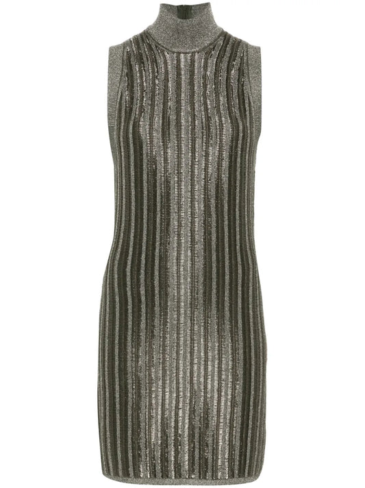 Metallic-Threading Ribbed Mini Dress