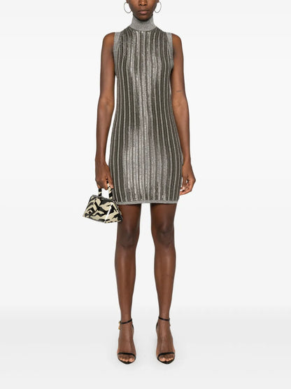Metallic-Threading Ribbed Mini Dress