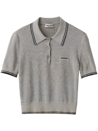 Stripe-Detail Polo Top