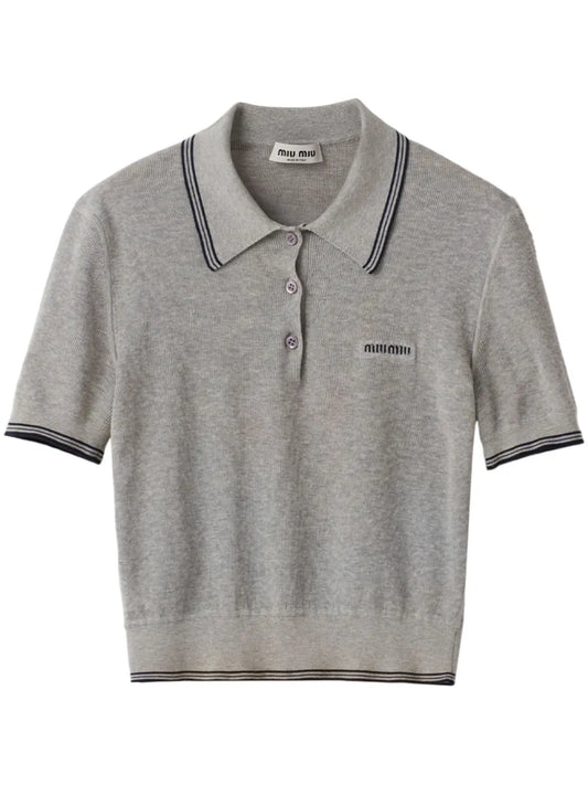 Stripe-Detail Polo Top