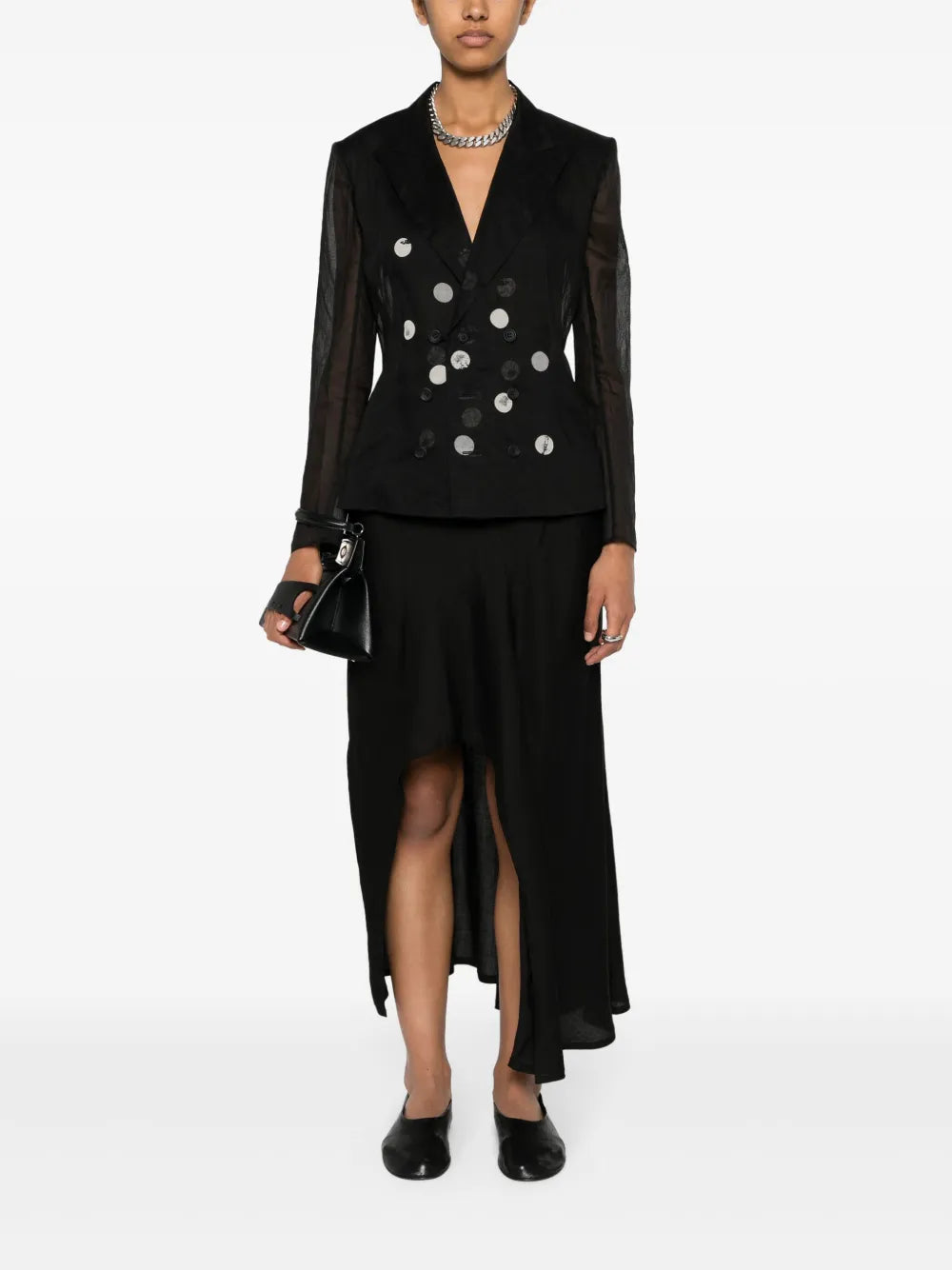 Double-Breasted Semi-Sheer Blazer