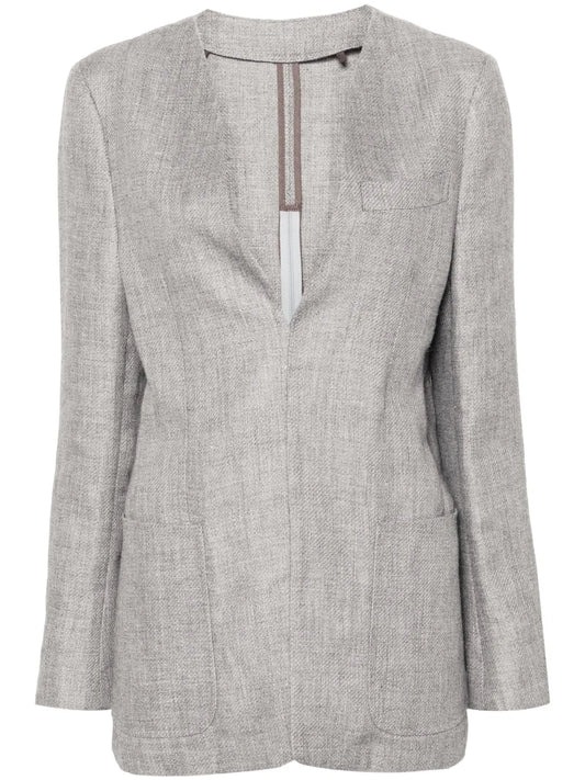 Collarless V-Neck Blazer