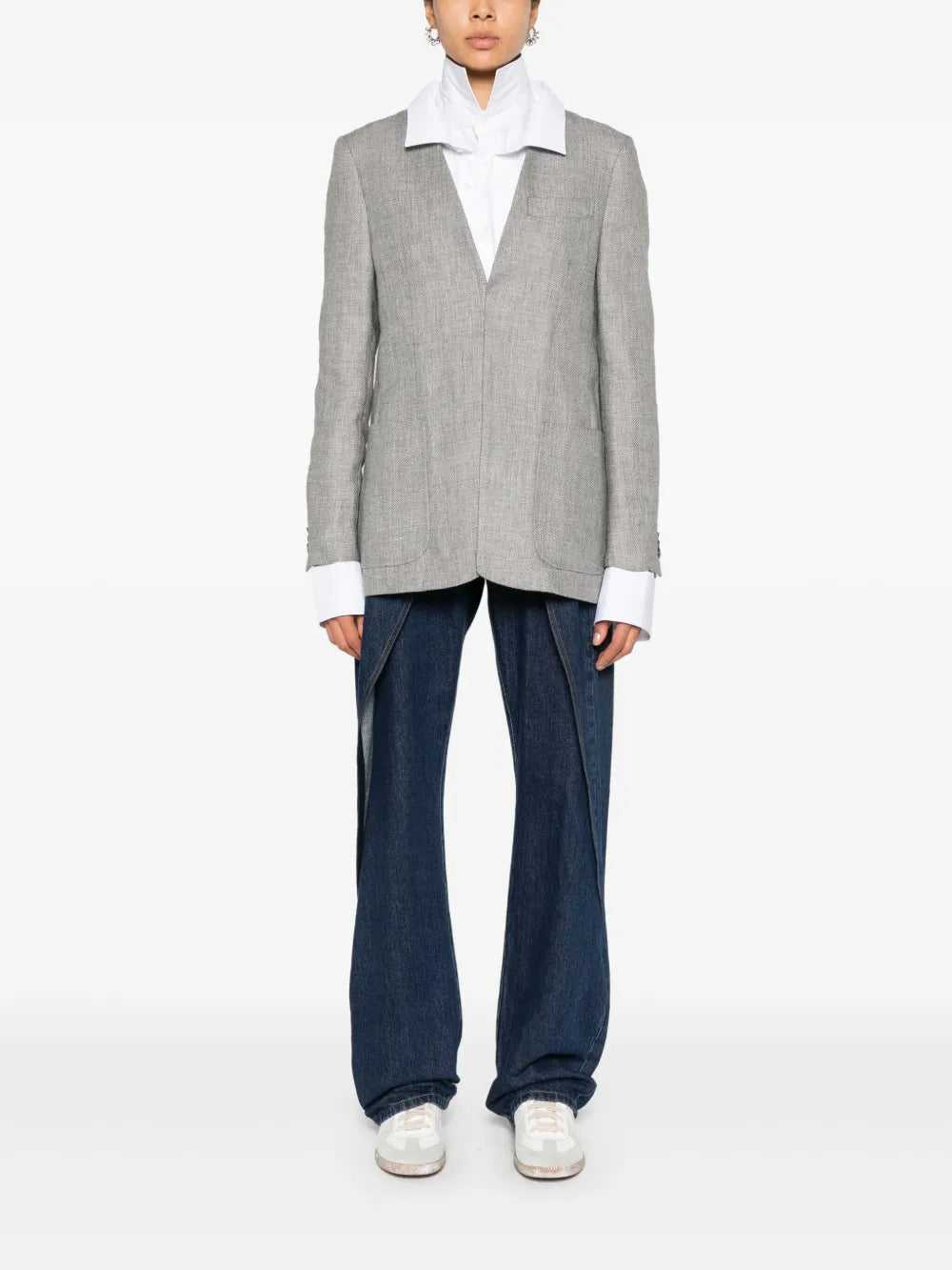 Collarless V-Neck Blazer