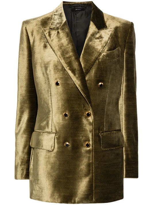 Velvet Double-Breasted Blazer