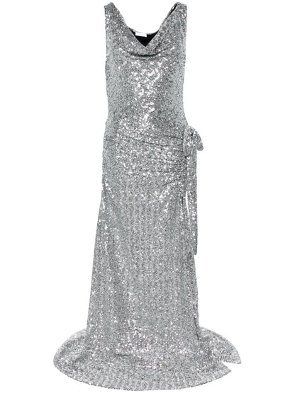 Sequin-Embellished Asymmetric Gown