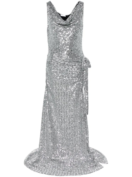 Sequin-Embellished Asymmetric Gown