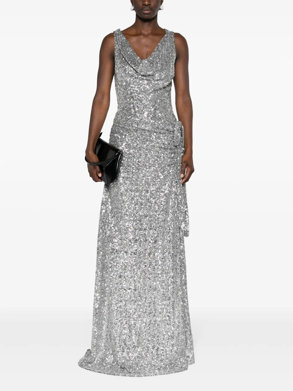 Sequin-Embellished Asymmetric Gown