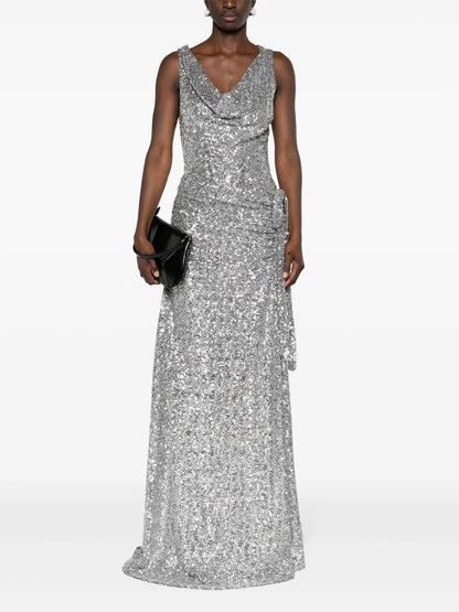 Sequin-Embellished Asymmetric Gown