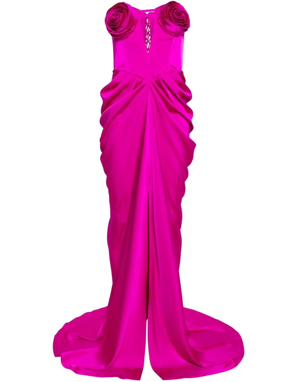 Floral-Appliqué Satin Gown