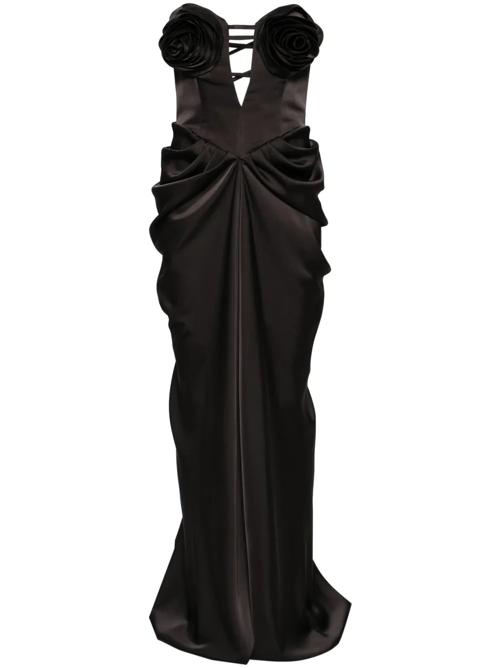 Floral-Appliqué Satin Gown