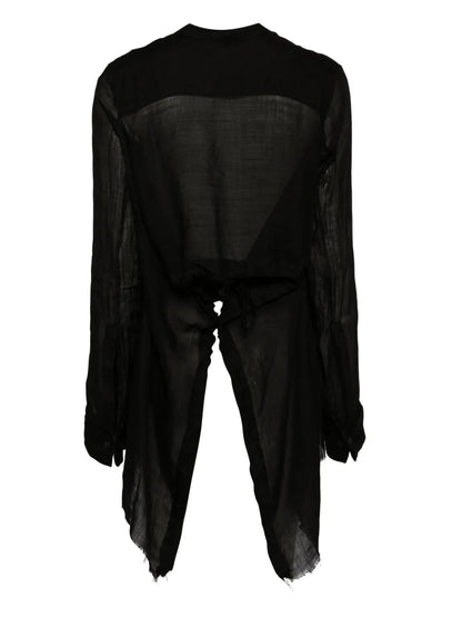 Band-Collar Raw-Cut Hem Shirt