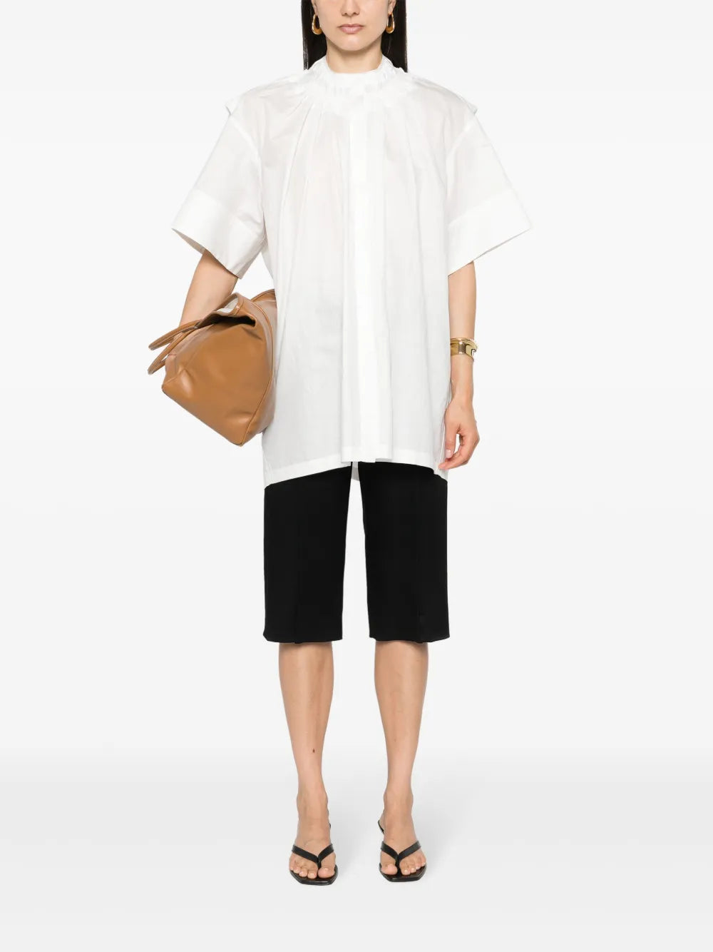 Long Ruffle-Collar Shirt