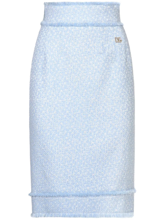 Appliqu�-Logo Tweed Straight Skirt