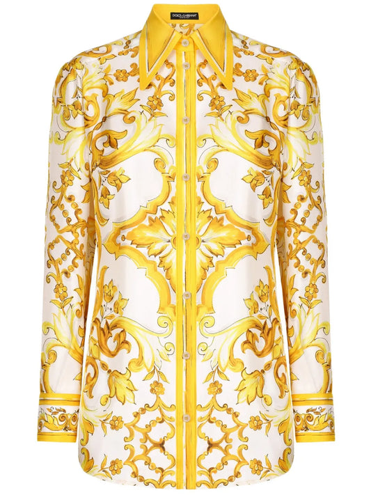 Majolica-Print Silk Shirt