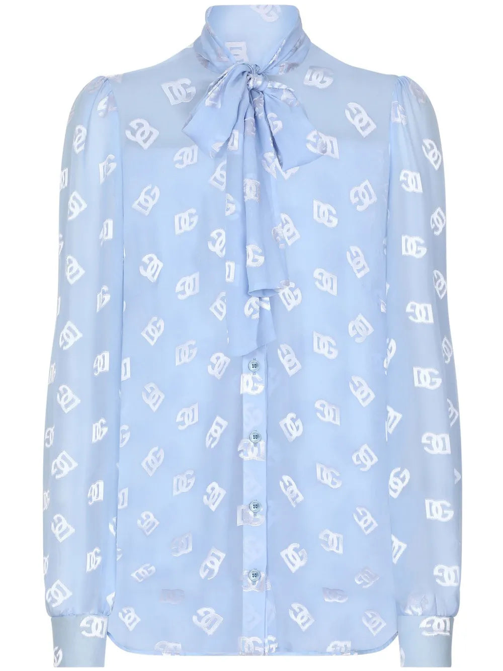 Pussy-Bow Collar Semi-Sheer Shirt