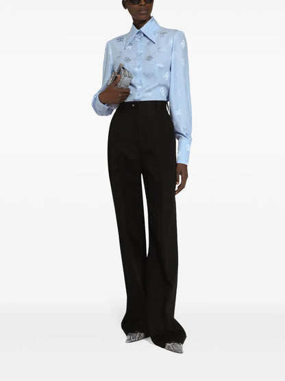 Monogram-Jacquard Straight-Point Collar Shirt