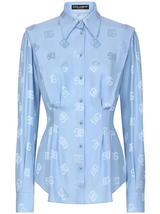 Monogram-Jacquard Pleat-Detail Shirt