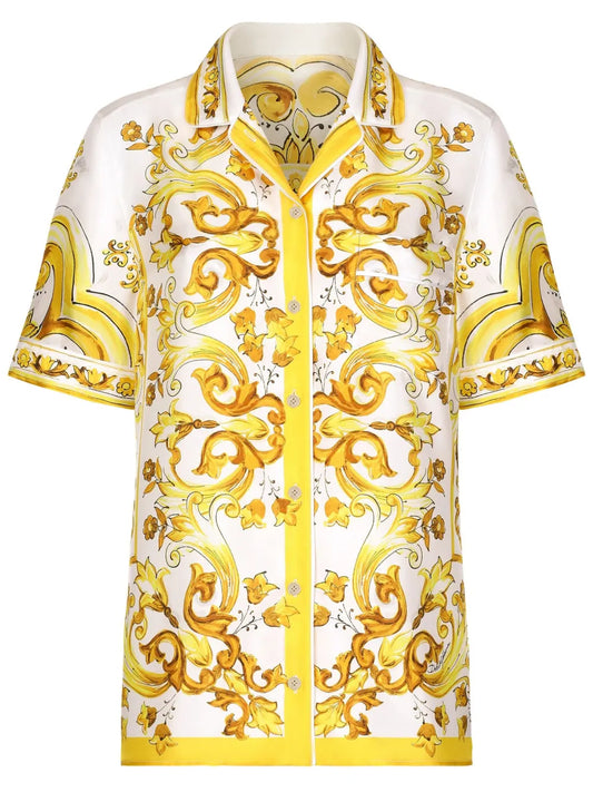 Majolica-Print Silk Shirt