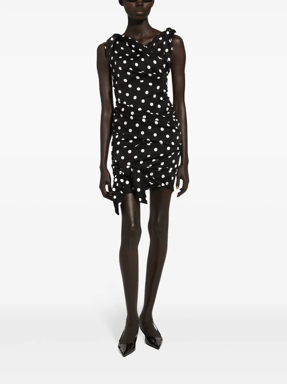 Polka-Dot Draped Mini Dress