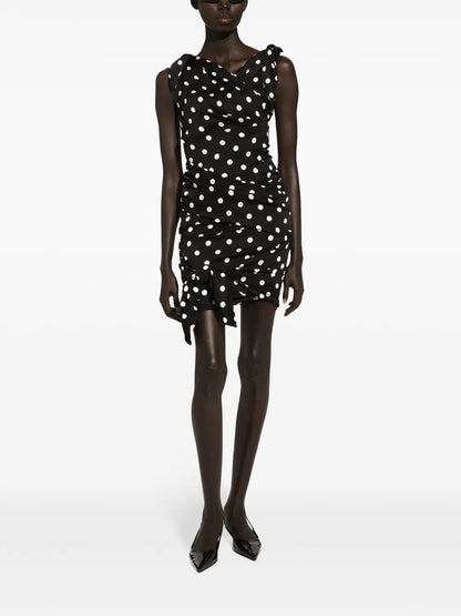 Polka-Dot Draped Mini Dress