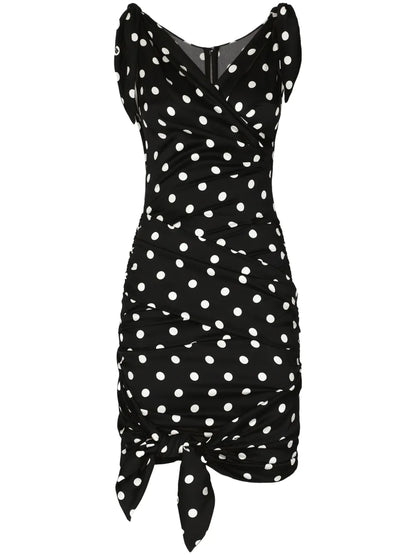 Polka-Dot Draped Mini Dress